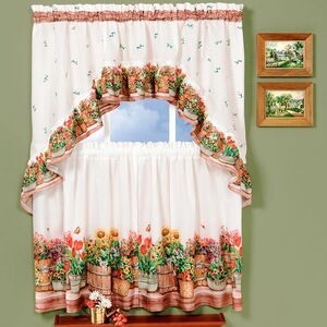 Woven Trends 3-Piece Kitchen Curtain Set, Floral Kitchen Decor, 58W x 24L Inches